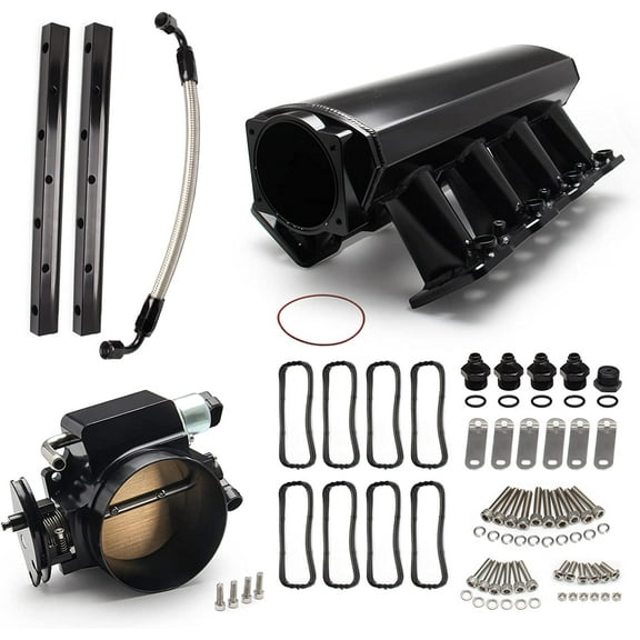 Top10 Racing 102MM Intake Manifold Sheet Metal Fabricated EFI with Fuel Rails and Throttle Body & Throttle Position Sensors TPS IAC Compatible with Chevrolet GMC Pontiac LS LS1 LS2 LS6 Blackā¦