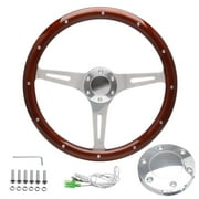 Top10 Racing 380mm 15 Chrome Dark Wood Steering Wheel, 6 Hole, Riveted Grip, Horn