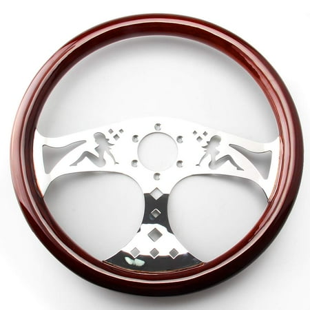 Top10 Racing 380mm 15" Inch Classic Grant Nostalgia Style Wood Grain Steering Wheel Slotted 3 Spoke Steering Wheel Riveted Light Wood Grip (Girl pattern)