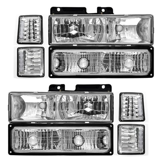 TopAutoGear for 1994 1995 1996 1997 1998 Chevy Silverado Tahoe Suburban C10 C/K 1500 2500 3500 Headlights assembly Chrome Housing Clear Lens with Amber Reflector