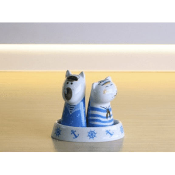 TopChoice 3 Piece Dog Salt and Cat Pepper with Tray Set