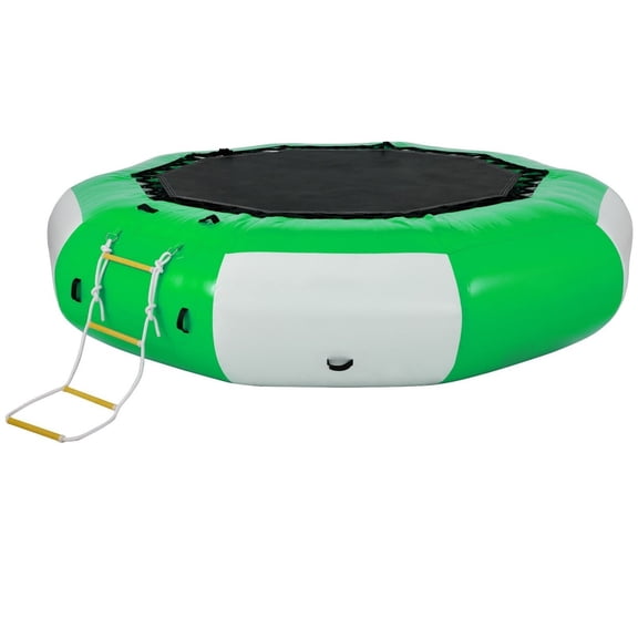 TopComfy 10FT Inflatable Water Trampoline Exercise Trainers Water Bouncer Round Fitness Training Platform with 4-Step Ladder High Capacity 880LB for Water Workout Summer Sports, Green Multi