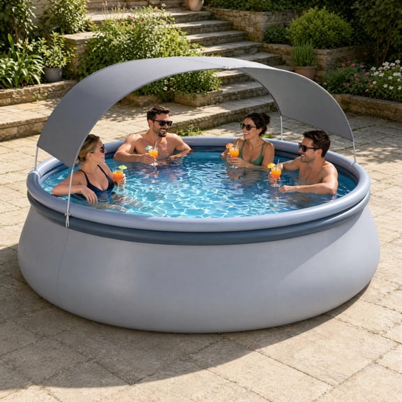 TopComfy 118" x 68" Inflatable Swimming Pool, Above Ground Pool, Kids & Adults Family Dog Pool with Canopy, 792 Gallon Tear-Resistant PVC Backyard Pool with Repair Kit