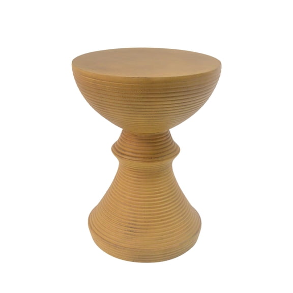 TopComfy 16" Ribbed Natural Concrete Outdoor Side Table Hourglass Design Weather-Resistant Lightweight Durable Accent Table for Patio Garden Balcony, Natural