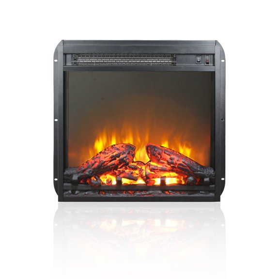 TopComfy 18" Electric Fireplace Heater Insert with Ultra Thin Log Set Realistic Flame Effect Adjustable Temperature Heating Function for Living Room, Black