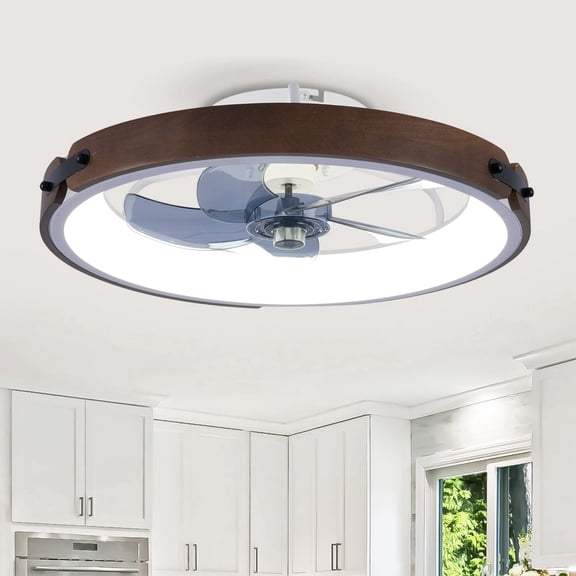 TopComfy 20-Inch Modern Flush Mount LED Fan Light Kit Remote Control 3000-6500K Dimmable 6 Speeds Quiet DC Motor For Living Room Bedroom Kitchen Wood White