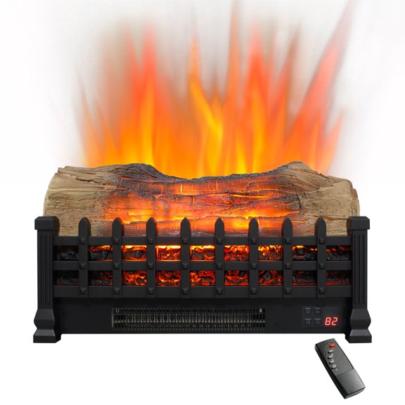 TopComfy 20" Electric Fireplace Heater Insert with Realistic Flame Effect Freestanding Design Adjustable Brightness Heating Function for Living Room, Black