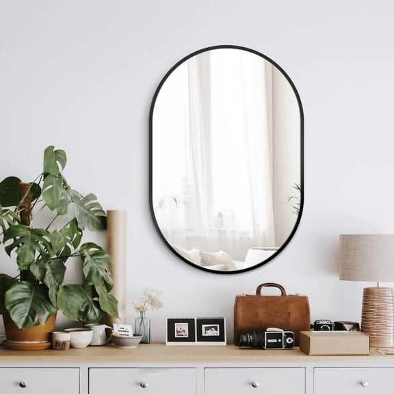 TopComfy 20" x 30" Oval Bathroom Mirror with Rust-Proof Metal Frame Wall Vanity Mirror Horizontal or Vertical Mount for Bathroom Bedroom Entryway, Black