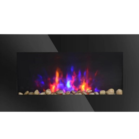 TopComfy 28.5" Wall Mounted Electric Fireplace Heater with 7 Color Background Light Realistic Flame Effect Adjustable Heating for Living Room Bedroom, Black