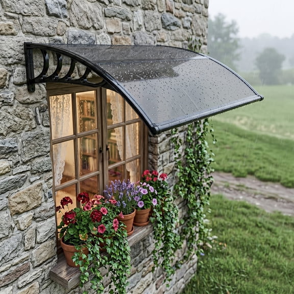 TopComfy 3.3x3.3ft Door Entrance Awning Canopy with Integrated Drainage Channel,Weather Resistant UV Blocking Rain Shelter Durable for Year Round Outdoor Use, Black