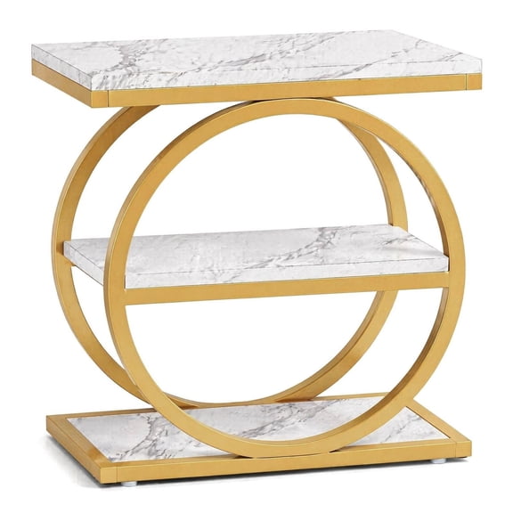 TopComfy 3 Tier End Table with Open Shelves Storage Organizer Slim Side Table Display Rack Wooden Surface Space Saving Furniture for Bedroom Living Room, White