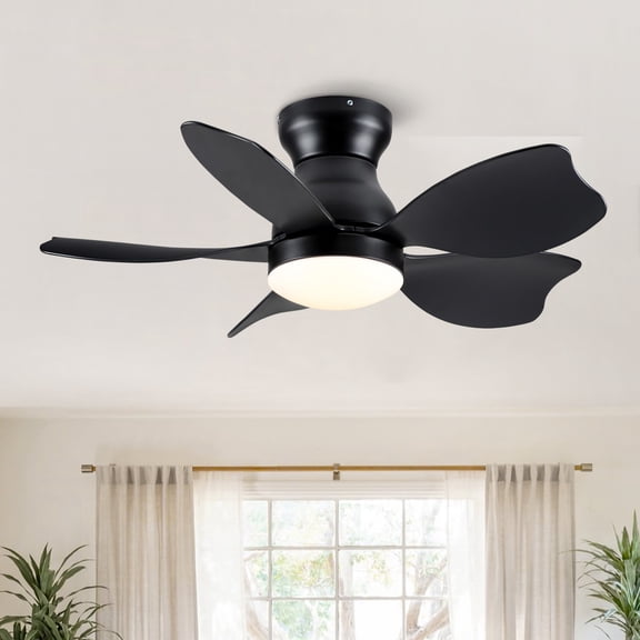 TopComfy 30" Kids Ceiling Fan With Light, Remote Control, Quiet Safe Motor, Small Room Nursery Bedroom, Kid Friendly Design Integrated Lighting, Black,Matte Black