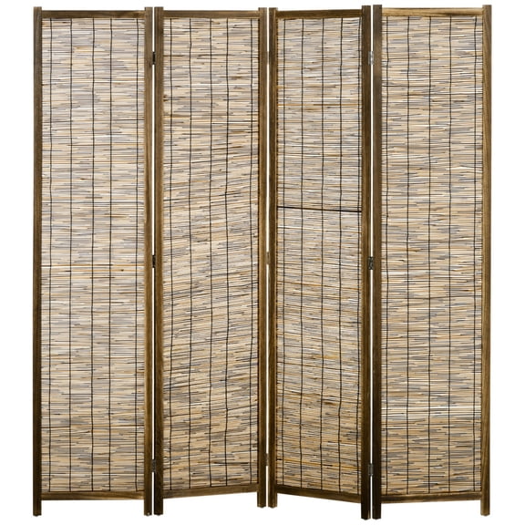TopComfy 4 Panel Folding Room Divider Freestanding Privacy Screen Reed Woven Bamboo Style Lightweight Space Saving Portable Partition Wall Indoor Space Separator, Brown