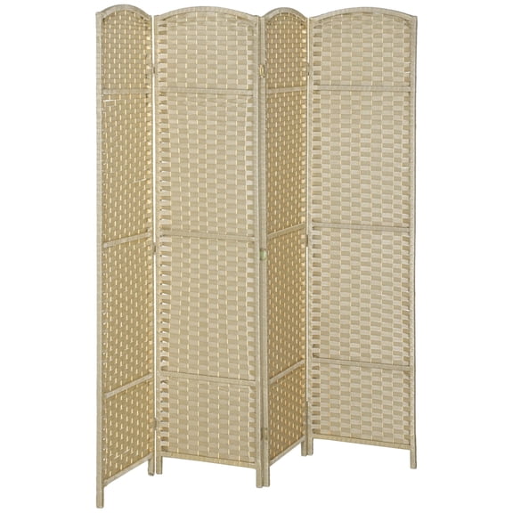 TopComfy 4 Panel Folding Room Divider Freestanding Privacy Screen,Woven Decorative Arched Top Partition Portable Space Divider,Lightweight Space Saving for Indoor, Beige