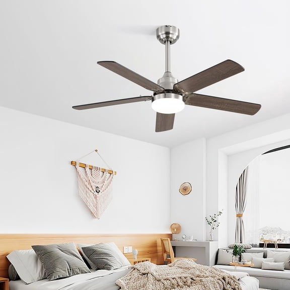 TopComfy 42" Modern Ceiling Fan with Light, Remote Control, 3-Color Dimmable LED with Memory, Reversible DC Motor, 1H/4H/8H Timer, Nickel for Bedroom, Living Room, Dining Room, Nickel