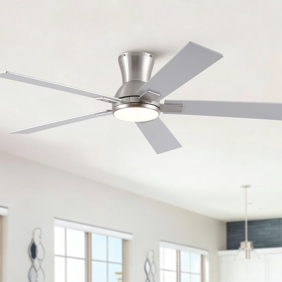 TopComfy 52" Ceiling Fan With Light, Remote Control, Brushed Nickel Finish, Reversible Quiet Motor, Integrated Lighting, Indoor Living Room Bedroom Large Space Ceiling Fan, Brushed Nickel