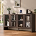 thumbnail image 1 of TopComfy 55" Sideboard Buffet Cabinet with 4 Glass Doors, Coffee Bar Storage Cabinet with Adjustable Shelves, Curved Edge MDF Display Cabinet for Kitchen Dining Room, Dark Walnut, 1 of 8