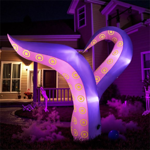 TopComfy 6.5ft Halloween Inflatable Tentacle Decoration with LED Lights Giant Sea Creature Design Weather Resistant for Outdoor Yard Car Window Decor, Purple