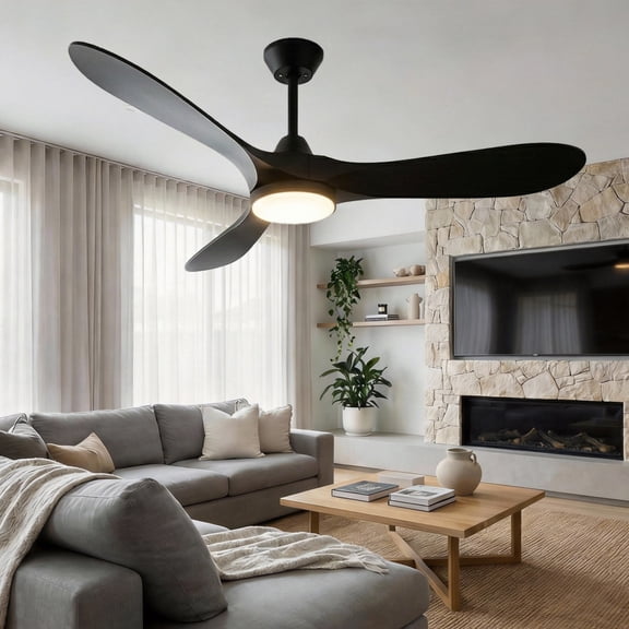 TopComfy 72" Industrial Smart Ceiling Fan With Light, WIFI Alexa Compatible, 8 Blade Plywood, 6 Speed Noiseless DC Motor, Indoor Outdoor Patio Garage, Black