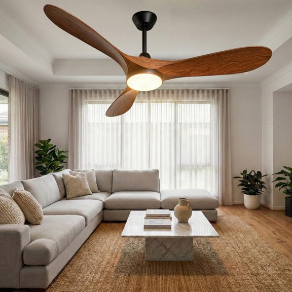 TopComfy 72" Industrial Smart Ceiling Fan With Light, WIFI Alexa Compatible, 8 Blade Plywood, 6 Speed Noiseless DC Motor, Indoor Outdoor Patio Garage, Walnut