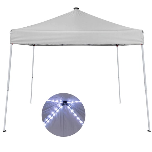 TopComfy 8x8ft Pop Up Canopy Tent with Solar Meteor Light Strips Folding Sun Shade Shelter Open Air Gazebo with Carry Bag for Backyard Camping Picnics Markets, White