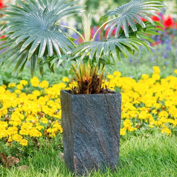 TopComfy Cement Planter Pot Tall Square Concrete Flower Pot Slim Vertical Design Thick Wall Heavy Duty Durable Solid Modern Minimalist Decorative Planter for Home Garden Patio Use, Antique Gray