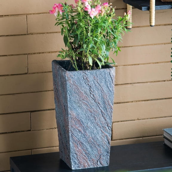 TopComfy Cement Planter Pot Tall Square Concrete Flower Pot Slim Vertical Design,Thick Wall Heavy Duty Durable Solid Modern Minimalist Decorative Planter for Home Garden Patio Use, Antique Gray