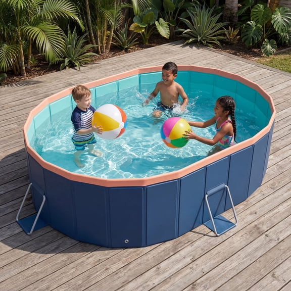 TopComfy Foldable Non-Inflatable Swimming Pool, Portable PVC Kids and Adults Pool, Dog Pool for Outdoor Backyard Garden, Above Ground Pool, 72" x 54"