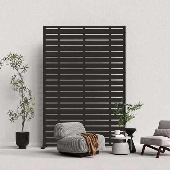 TopComfy Freestanding Outdoor Privacy Screen Metal Frame Resin Panel Decorative Fence Modern Space Divider Weather Resistant Partition Panel for Patio Garden, Black