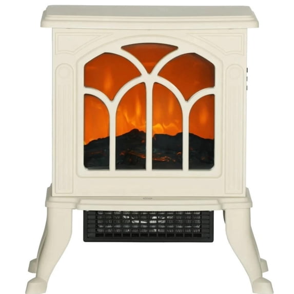 TopComfy Electric Fireplace Stove Heater with Realistic Log Set Flame Effect Freestanding Design Adjustable Heat Settings for Living Room Bedroom, Beige