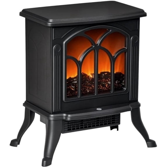 TopComfy Electric Fireplace Stove Heater with Realistic Log Set Flame Effect Freestanding Design Adjustable Heat Settings for Living Room Bedroom, Black