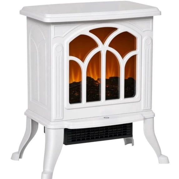TopComfy Electric Fireplace Stove Heater with Realistic Log Set Flame Effect Freestanding Design Adjustable Heat Settings for Living Room Bedroom, White