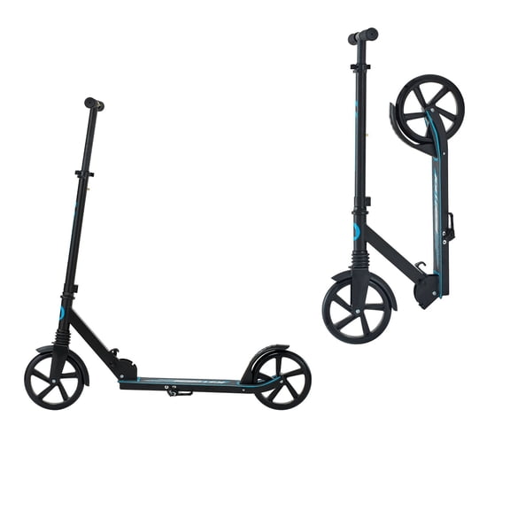 TopComfy Kick Scooter for Teens & Adults 2-Wheel Adjustable Height Handlebar Foldable Lightweight Bicycle with Wide Anti-Slip Deck Up to 220 lbs Outdoor Riding, Black Blue
