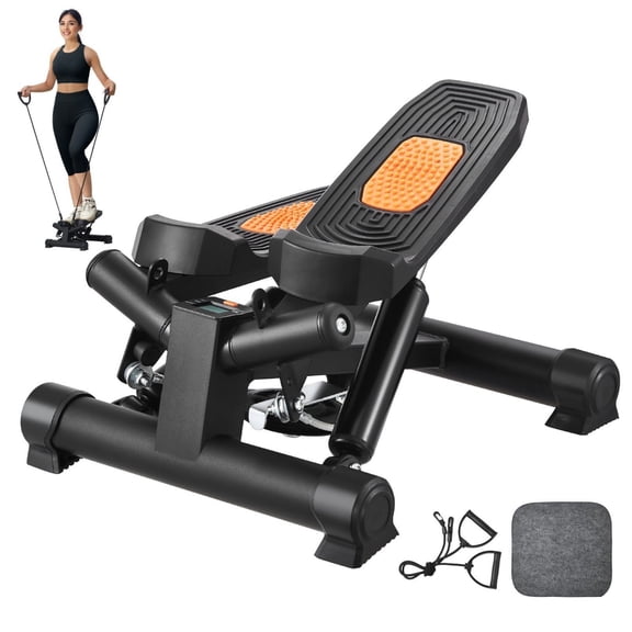TopComfy Mini Twist Stair Stepper Exercise Trainers for Home Workout with Resistance Bands Hydraulic Cardio Fitness Machine Compact Full Body Training Equipment, Black Orange