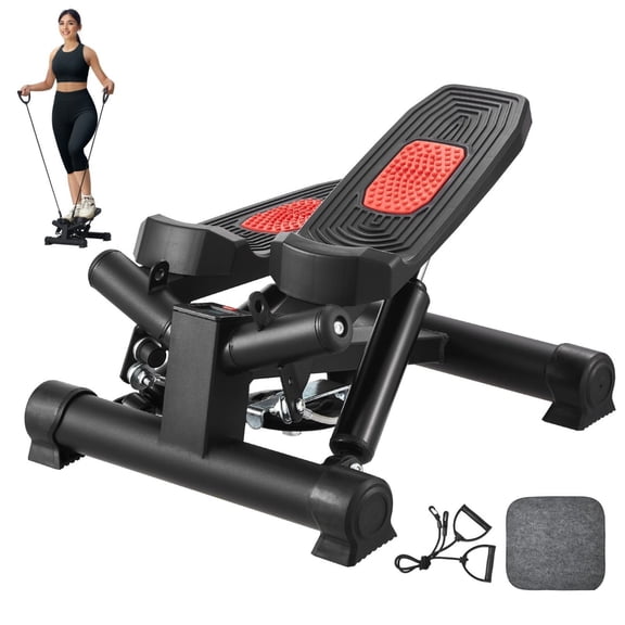 TopComfy Mini Twist Stair Stepper Exercise Trainers for Home Workout with Resistance Bands Hydraulic Fitness Step Machine Compact Cardio Equipment, Black Red