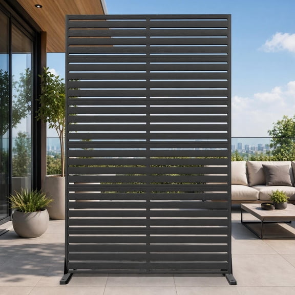 TopComfy 72" x 47" Freestanding Outdoor Privacy Screen with Stand, HDPE Privacy Fence Panel with Louvered Design for Patio, Balcony, Deck and Backyard Black