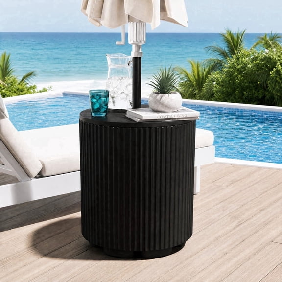 TopComfy Patio Umbrella Table with Hole, Small Outdoor Side Table with 1.5" Umbrella Hole & Water-Fill Base, Patio Free-Standing Umbrella Table with Hole for Deck
