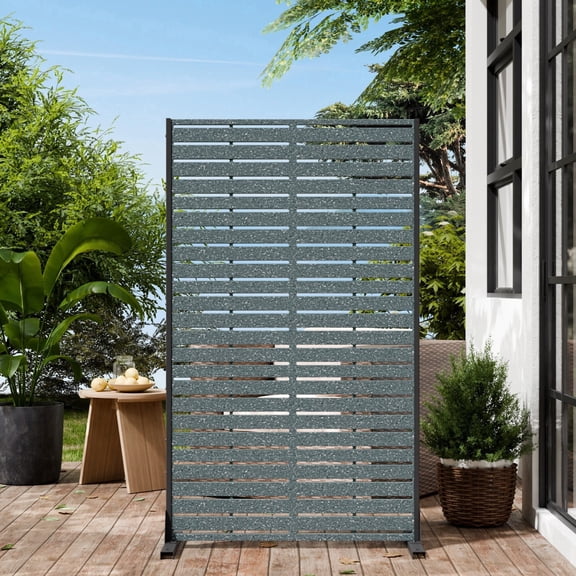 TopComfy Privacy Screen Outdoor 60" Hx35" W Freestanding Privacy Panel with Stand, HDPE Decorative Privacy Fence with Sandblasting Louver Pattern, Evergreen