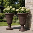 thumbnail image 1 of TopComfy 23.6" Tall Plastic Urn Planters Set of 2, Heavy-Duty Indoor or Outdoor Flower Pots with Drainage Holes and Classic Trophy Design for Porch, Garden & Home, Brown, 1 of 9