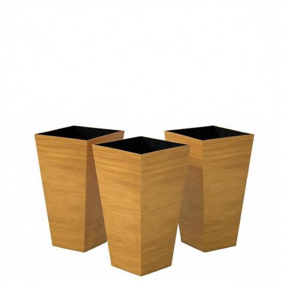 TopComfy Set of 3 Tall Stackable Outdoor Planters Modern Classic Decorative Flower Pots Weather Resistant Self Draining System Large Capacity Durable Garden Planter Box, Light Brown