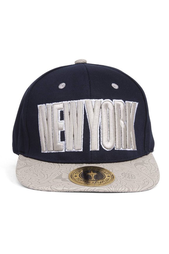 TopHeadwaer New York City Snapback w/ Floral Flat Bill - Navy/Ivory
