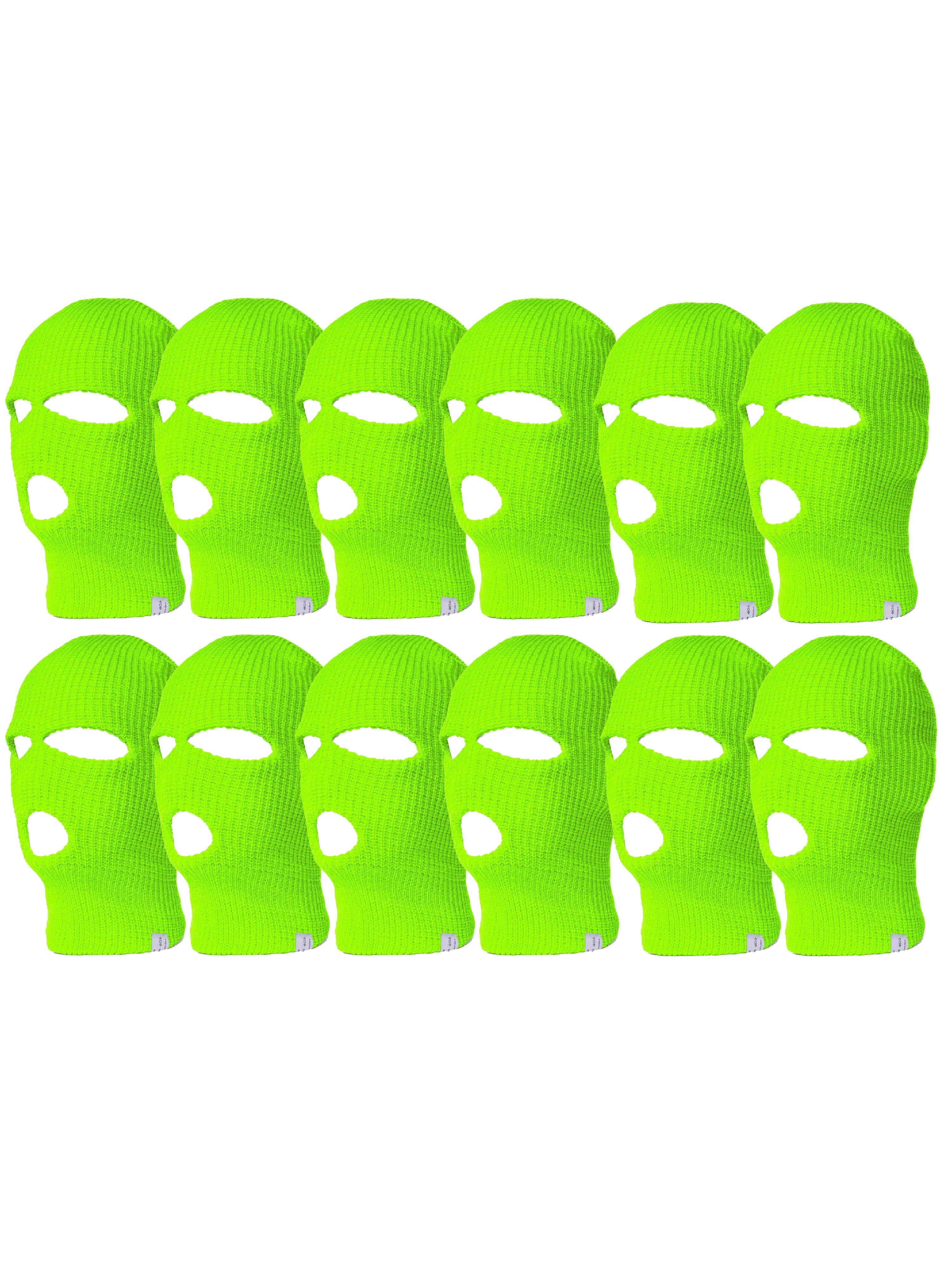 Top Headwear 12 Pack 3 Hole Ski Face Mask Balaclava, Neon Green