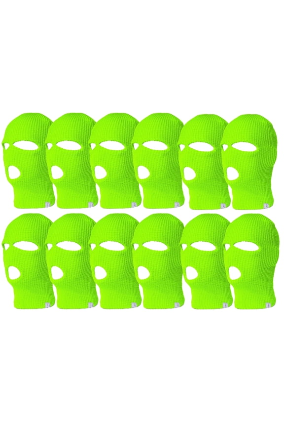 Top Headwear 12 Pack 3 Hole Ski Face Mask Balaclava, Neon Green