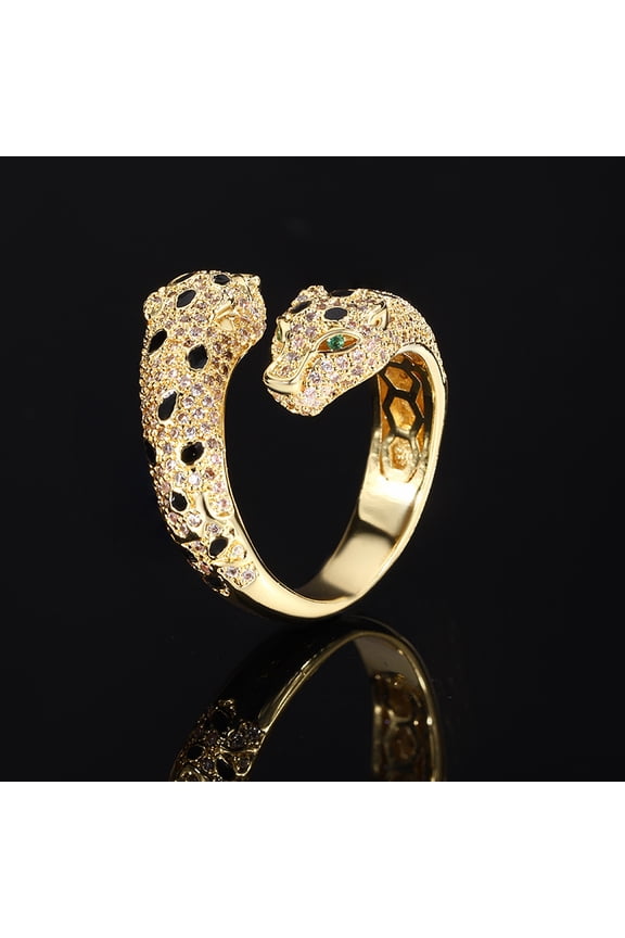 Gold-Plated Vintage Leopard Ring Exaggerated Design with Diamond Accents Fashion Jewelry for Unique Personality Bold Style Statement
