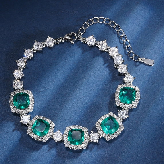 TopKiss Vintage European American Style Simulated Gemstone Full Diamond Encrusted Bracelet Jewelry Set with 8x8mm Main Stone