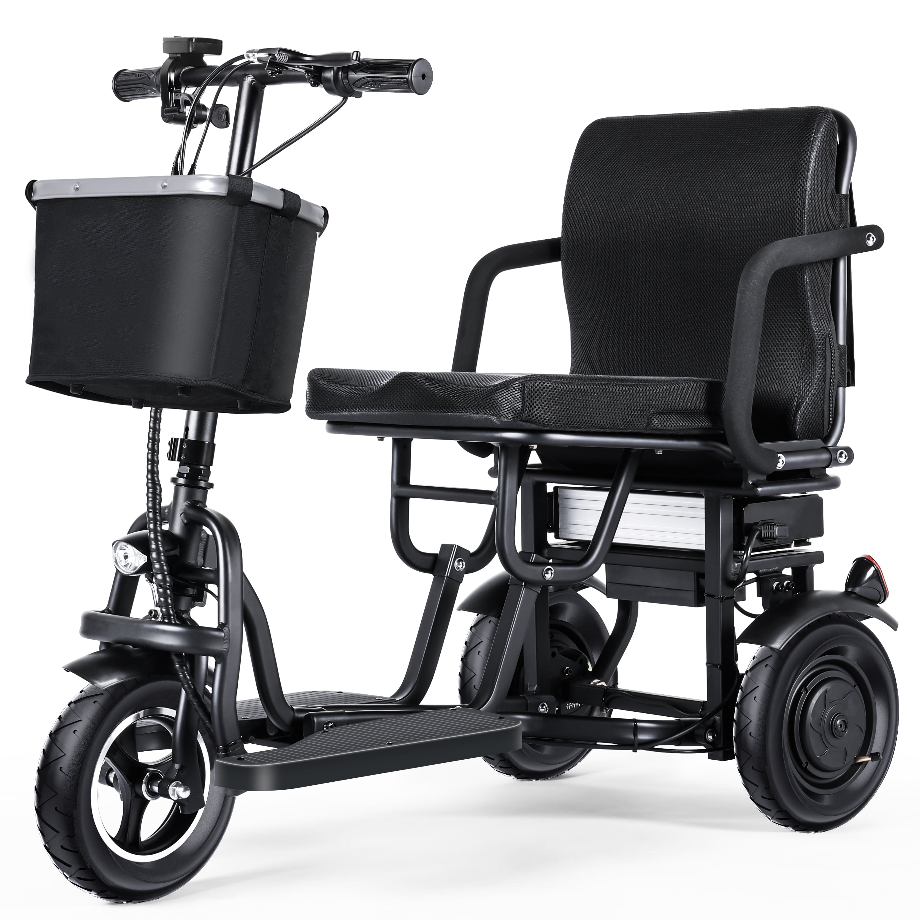 TopMate 3 Wheel Electric Scooter Lightweight Folding Powered Mobility Scooter for Adult Seniors with Seat and Removable Battery, 350W Motor & 3+1 Speed Adjustable E-Trike with Basket & LED display