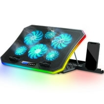 TopMate C12 Laptop Cooling Pad RGB Gaming Laptop Fan for Desk, Notebook Cooler with 6 Quiet Fans for 15.6-17.3" Laptops - Ice Blue LED Light