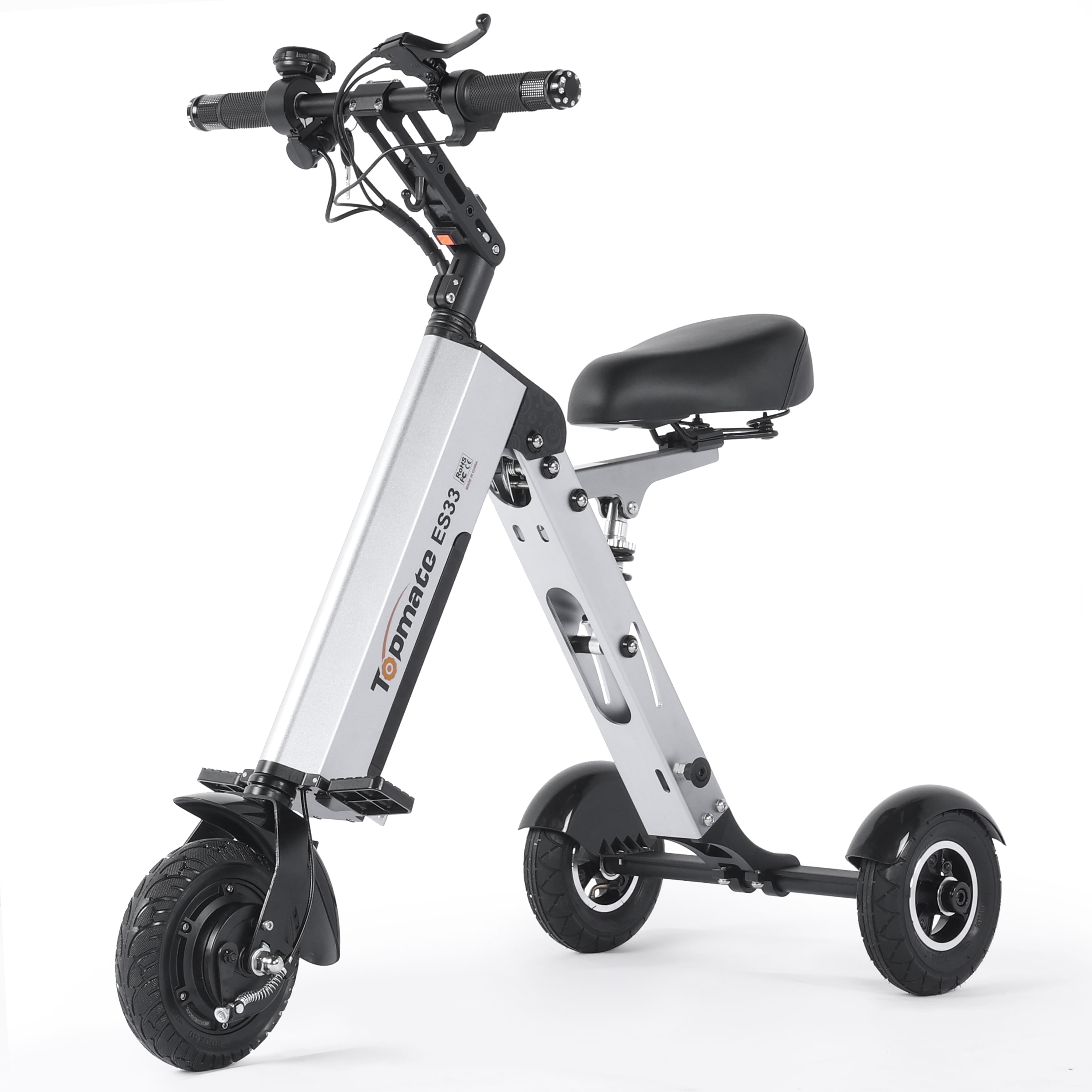 TopMate ES33 Powered Scooter 3 Wheels Foldable Trike with Seat for Adults, Lightweight Electric Scooter with Removable 36V 7.8AH Battery, Reverse Function & Key Switch for Commute and Travel