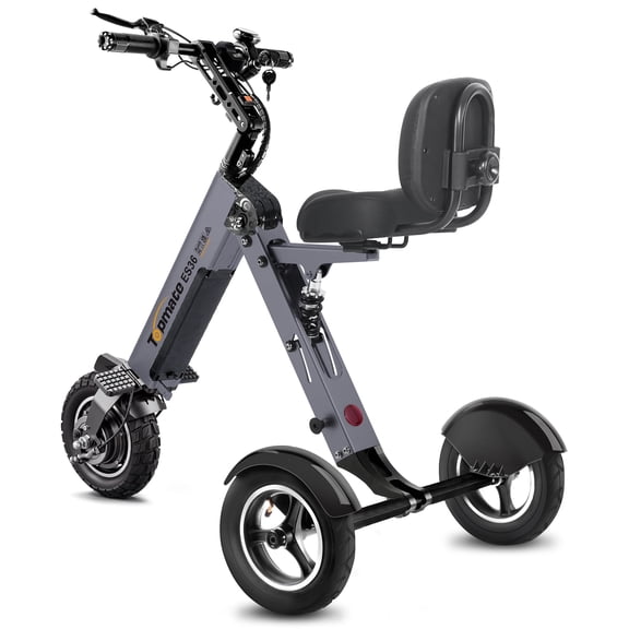 TopMate ES36 Powered Mobility Scooter 3 Wheels Trike with Off Road Tires Lightweight Folding Electric Scooter for Adult with Backrest Seat, Removable 36V 7.8AH Battery and Reverse for Travel - Gray