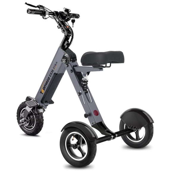 TopMate ES36 Powered Mobility Scooter 3 Wheels Trike with Off Road Tires Lightweight Folding Electric Scooter for Adult with Removable 36V 7.8AH Battery, Reverse & Key Switch for Travel - Gray